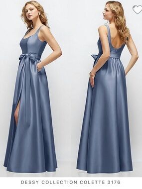 NWT Dessy Collection Larkspur Blue Satin Sleeveless Colette Gown 18W